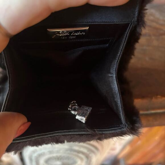 Vintage Judith Leiber Black Shearling Wool Fur Clutch Evening Bag Purse Handbag - Picture 6 of 6